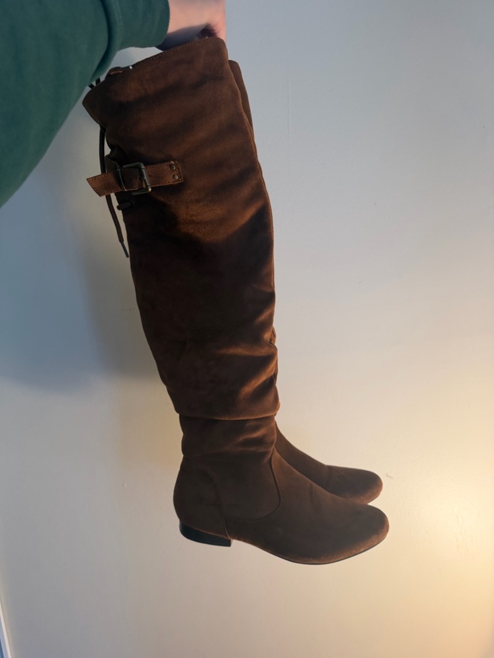 Dream Pairs Brown Over-the-Knee Suede Boots with Calf Buckle